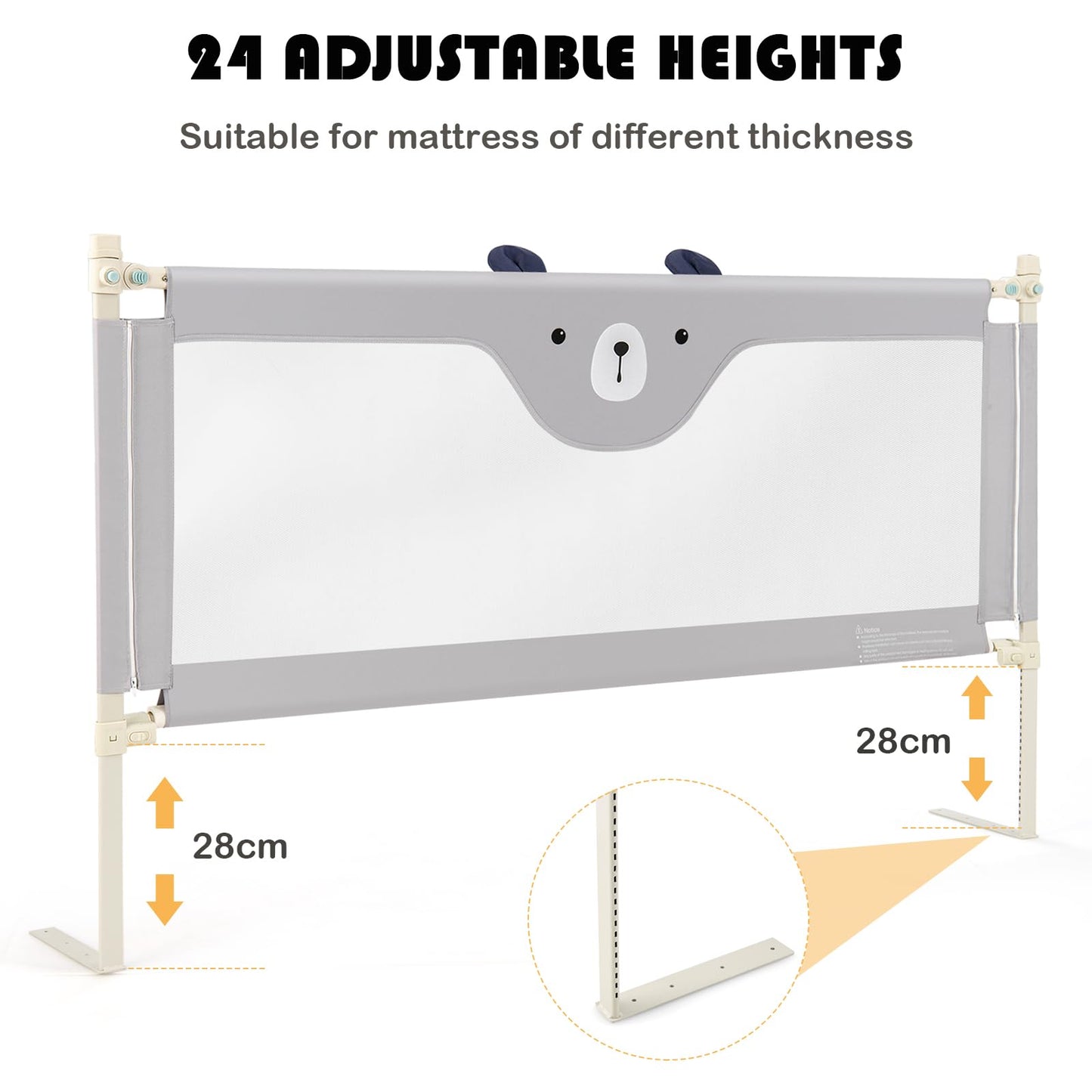 175CM Toddler Infant Security Guardrail with Double Lock