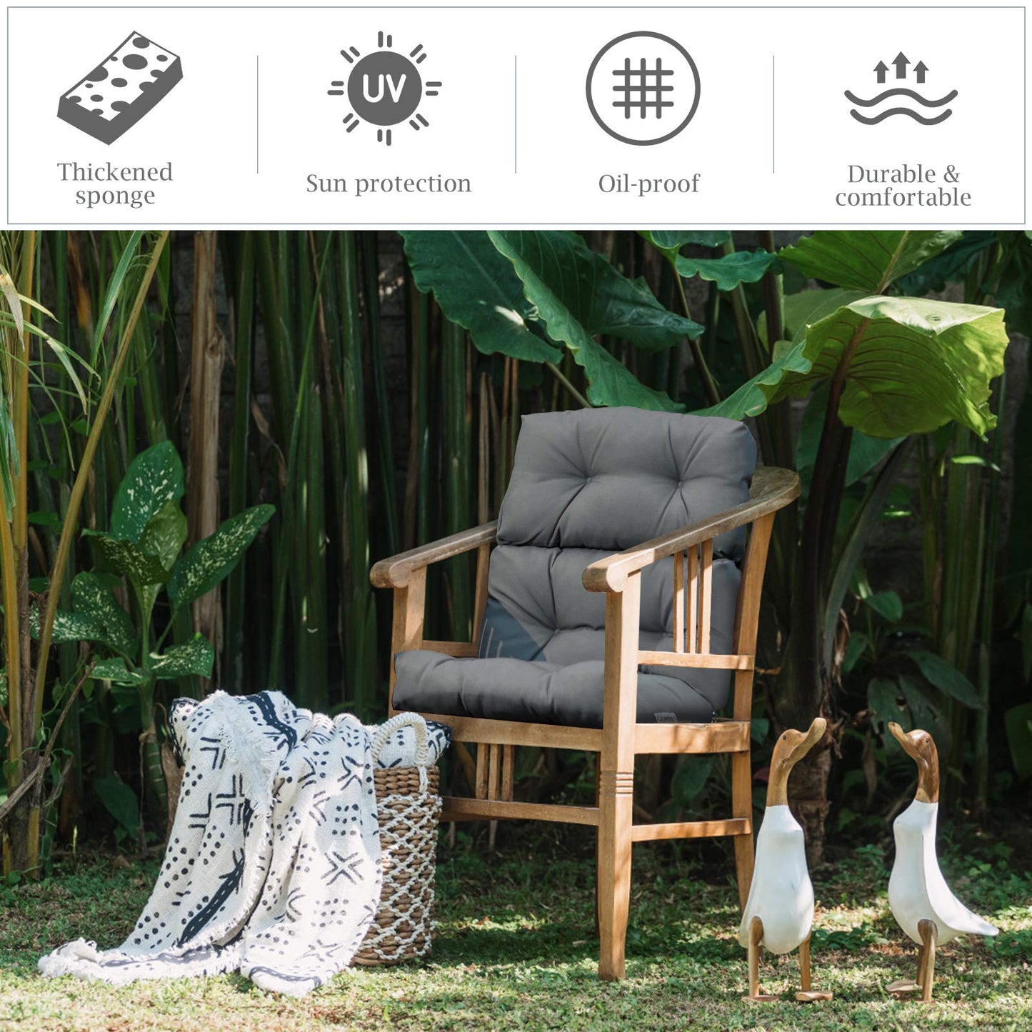 Thick Rocking Chaise Lounge Chair Pad with Non-Slip Rope Belts