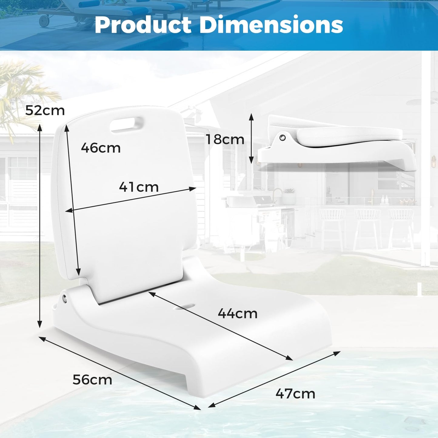 Poolside Chairs with Handle and Back Support for Edge of Pool