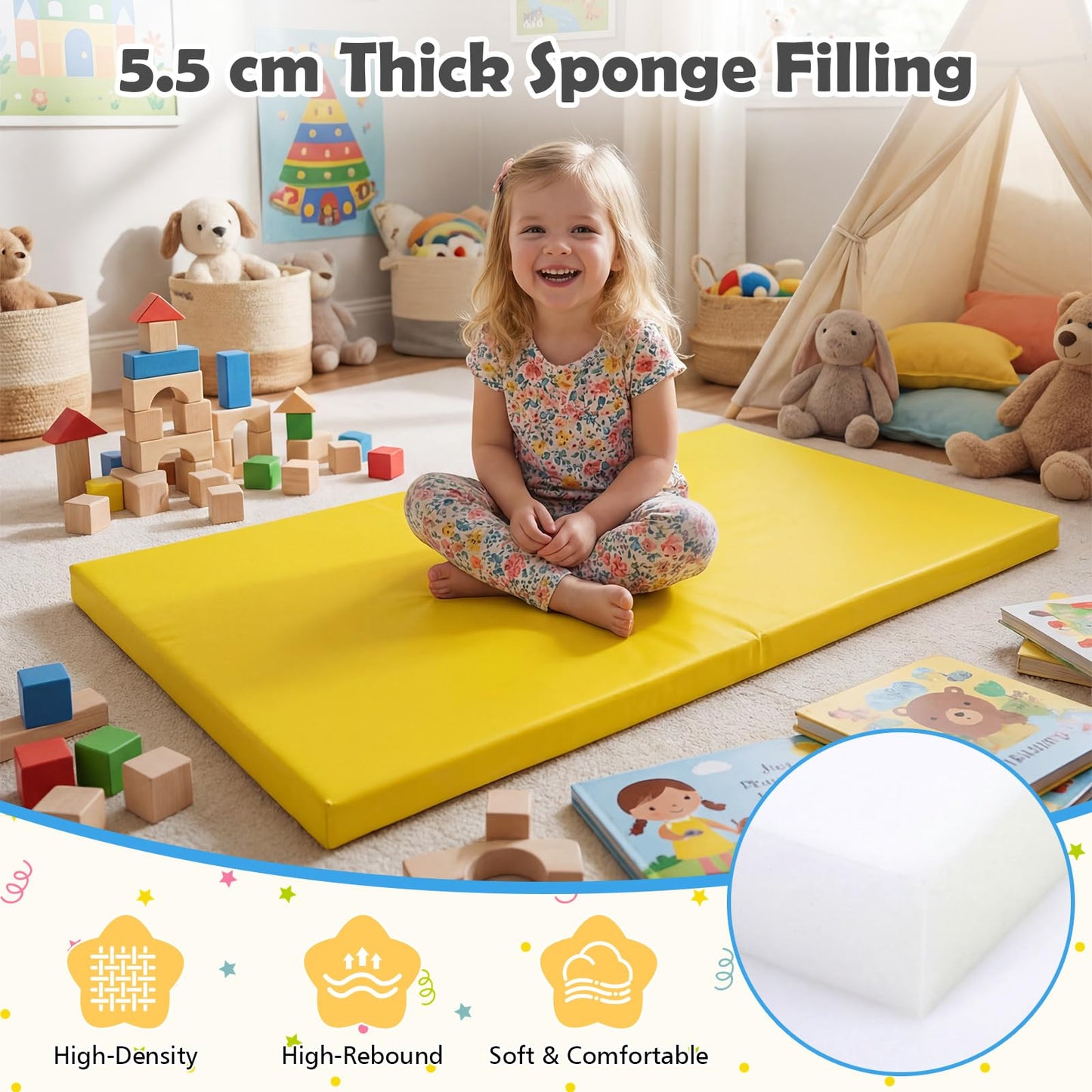 5 Pcs Kids Nap Mat, 5.5cm Thick Sponge Children Floor Rest Mats