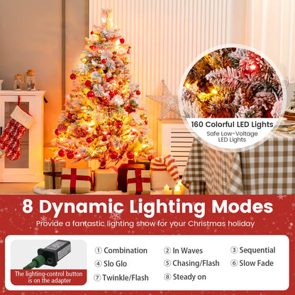 4.5 FT Artificial Xmas Tree with Pine Needles, LED Lights and Pinecones