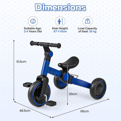 5-In-1 Toddler Bike Kids Balance Bike with Removable Pedals