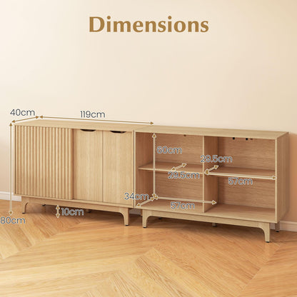 Kitchen Sideboard, Fluted Wooden Storage Cabinet with Adjustable Shelves