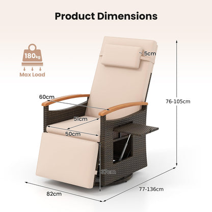 360 Degree Swivel Garden Recliner Chair with Adjustable Backrest & Footrest