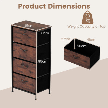 4 Drawers Dresser Fabric Storage Tower with Wooden Top for Entryway Living Room and Closet