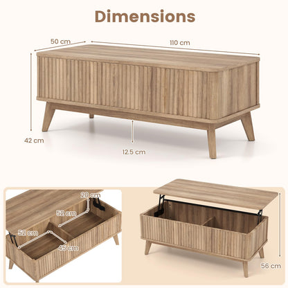 Lift Up Top Coffee Table, 110cm Rectangle Lifting Cocktail Center Table Unit