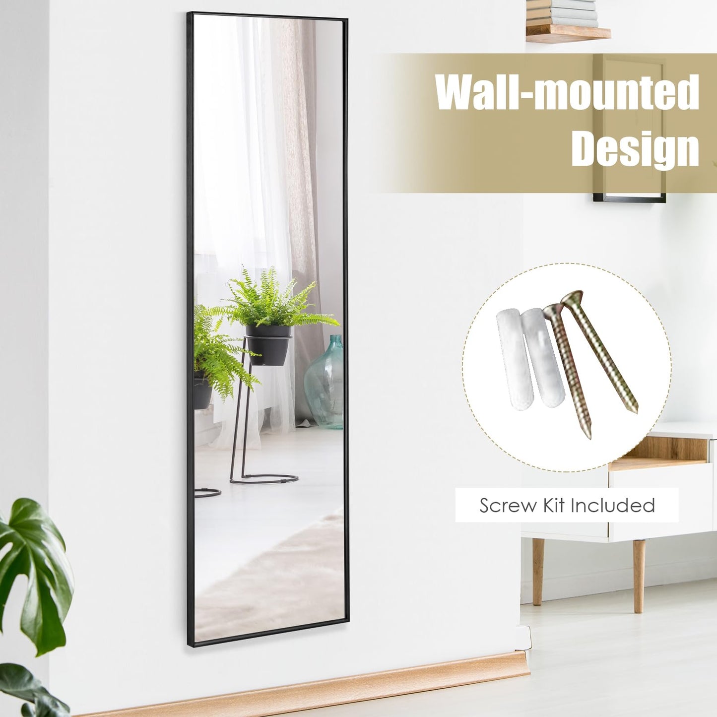 120 x 37 cm Full Length Wall Hanging Mirror with Adjustable Hook