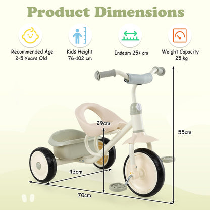 Kids Tricycle, Toddler Trike with Removable Storage Basket