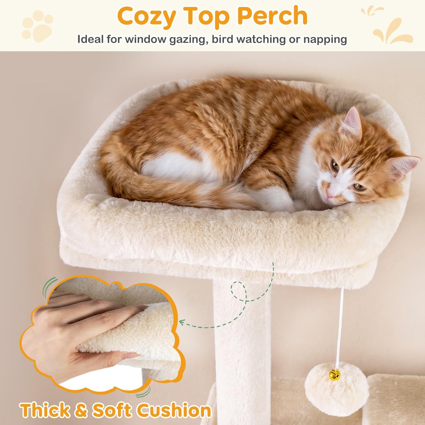 Cat Tree, 168cm Tall Modern Cats Tower with 2 Perches, Hammock, Condo