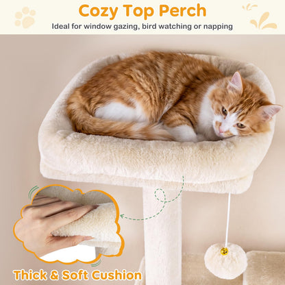 Cat Tree, 168cm Tall Modern Cats Tower with 2 Perches, Hammock, Condo