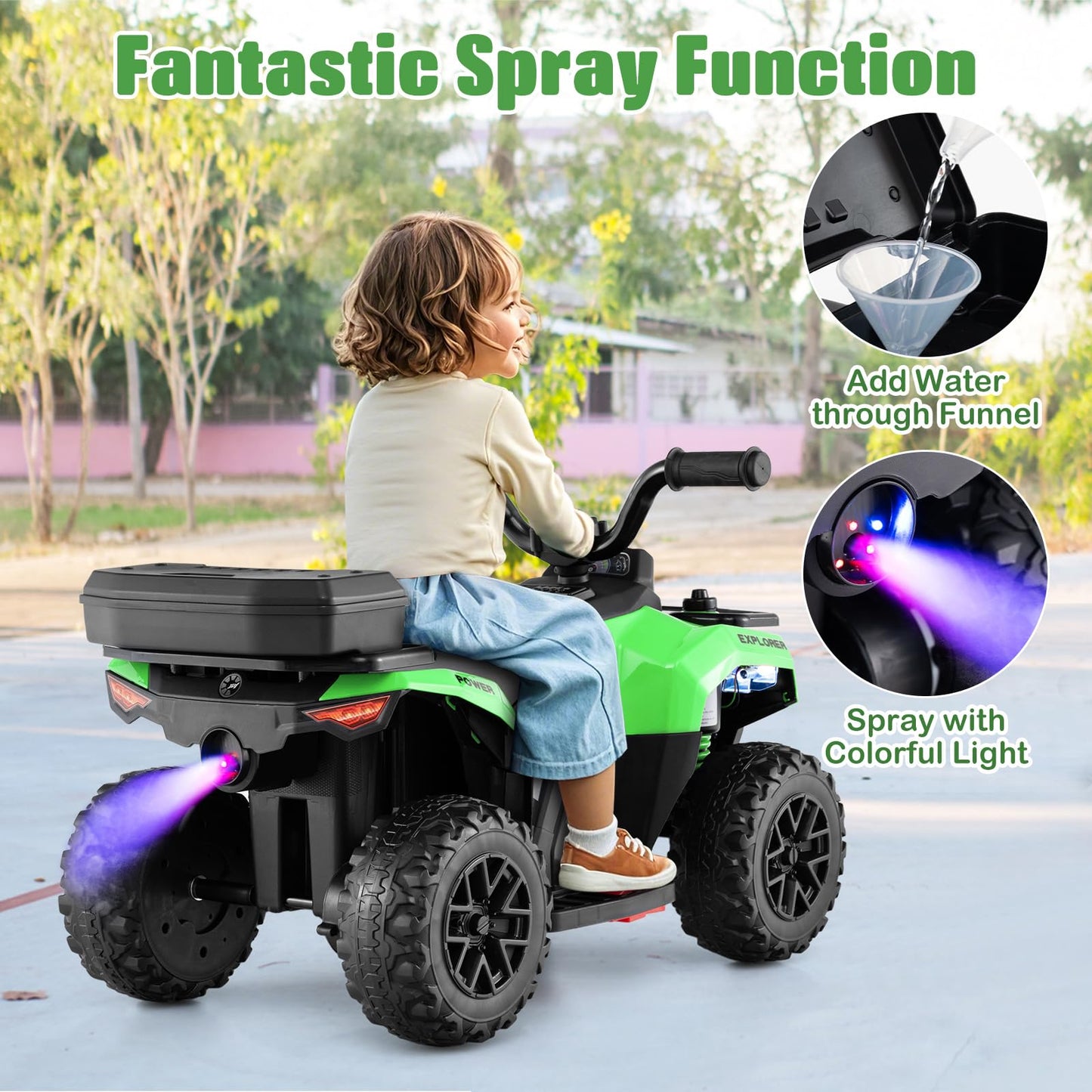 6V Kids Electric Quad Bike with Spray Function and Storage Box