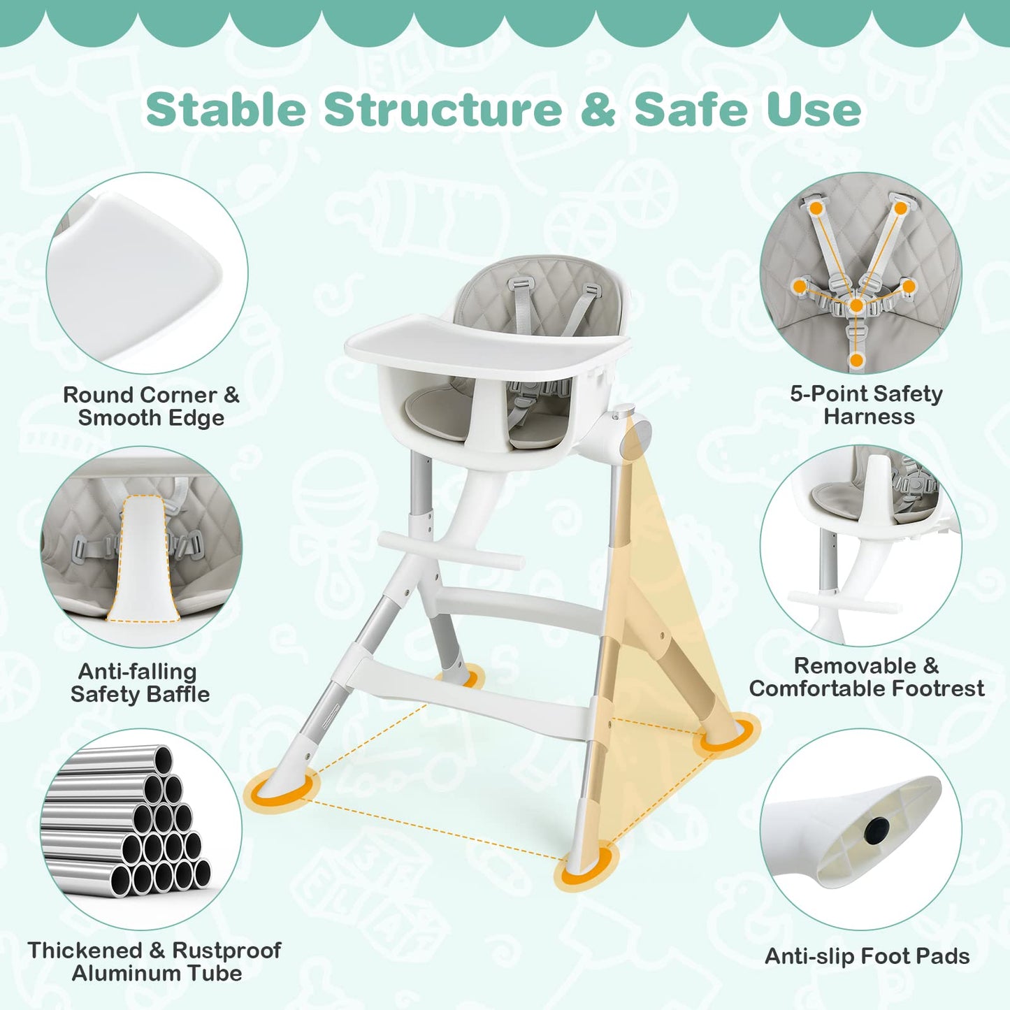 Infant High Chair with Removable Dishwasher Safe Tray