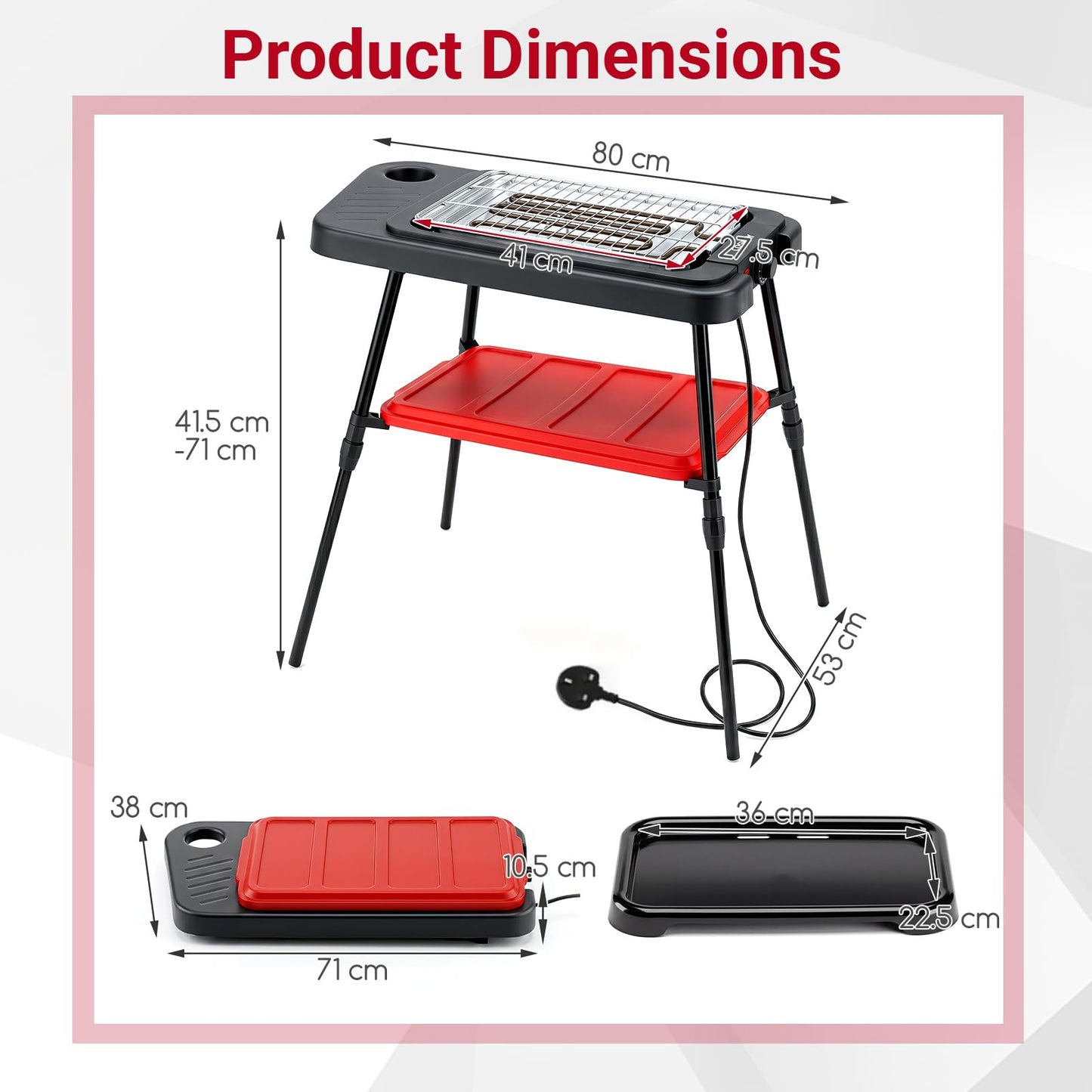 2000W Outdoor BBQ Grill with Detachable Stand Dual Plates