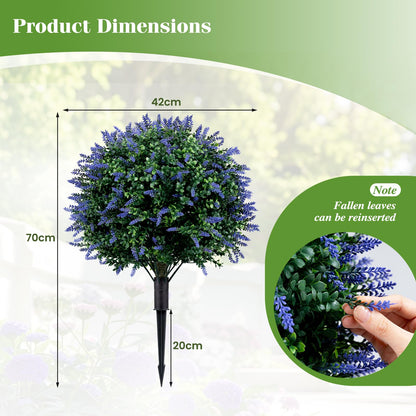 Set of 2 Artificial Topiary Ball Trees, Faux Shrub Bushes with Ground Spikes
