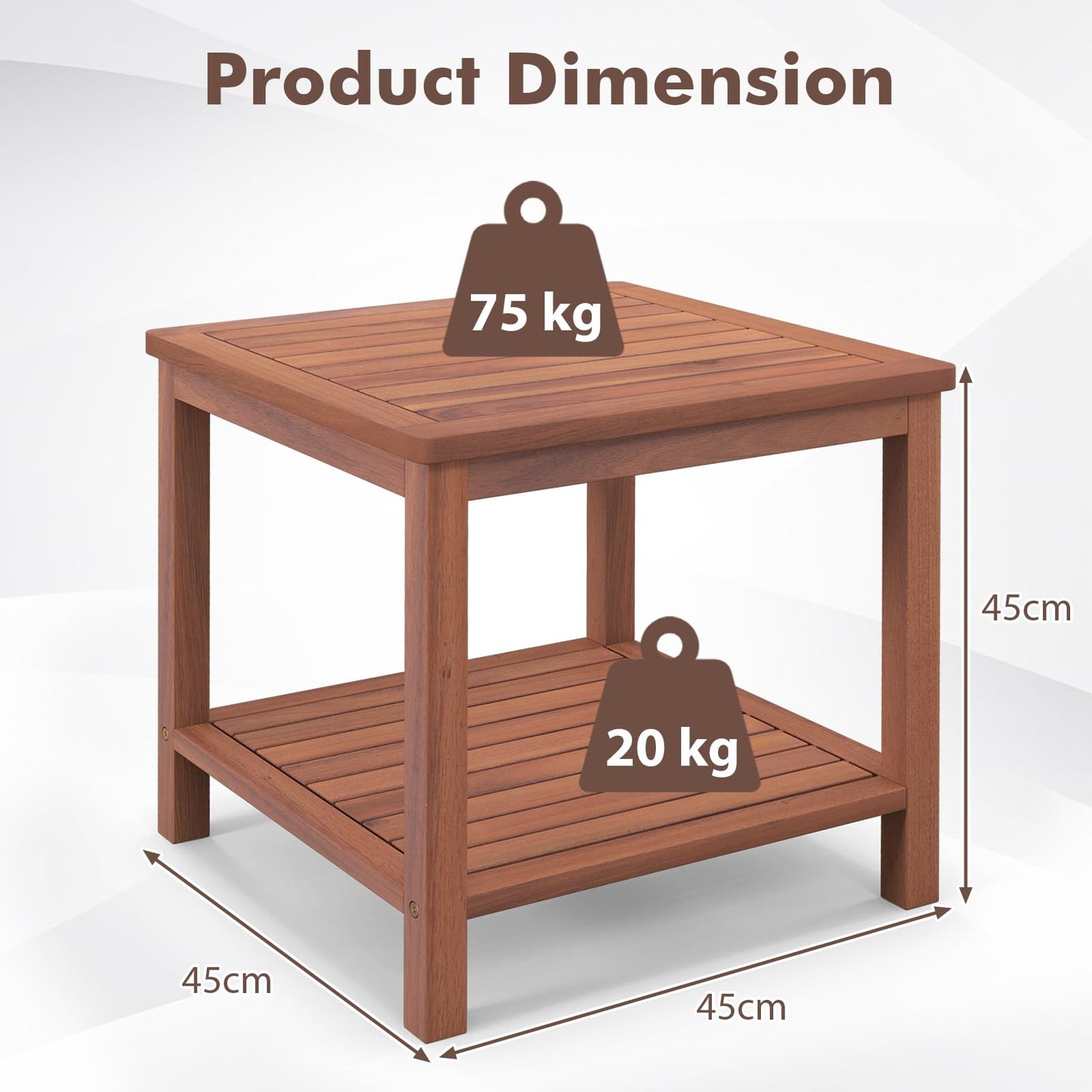 Solid Acacia Wood Outdoor Coffee Table with 2-Tier Storage Shelves