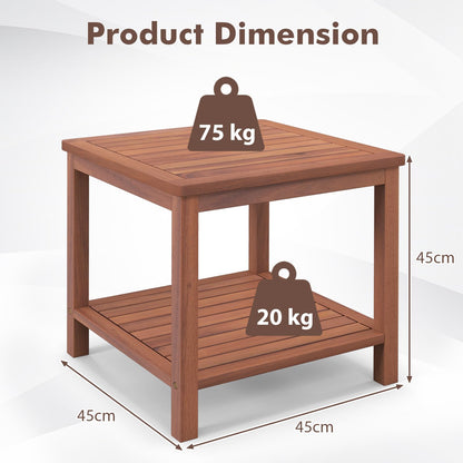 Solid Acacia Wood Outdoor Coffee Table with 2-Tier Storage Shelves