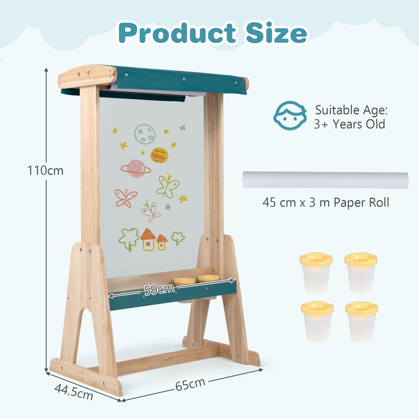 Kids Art Easel, Fir Wood Frame Children’s Double-Sided Easel
