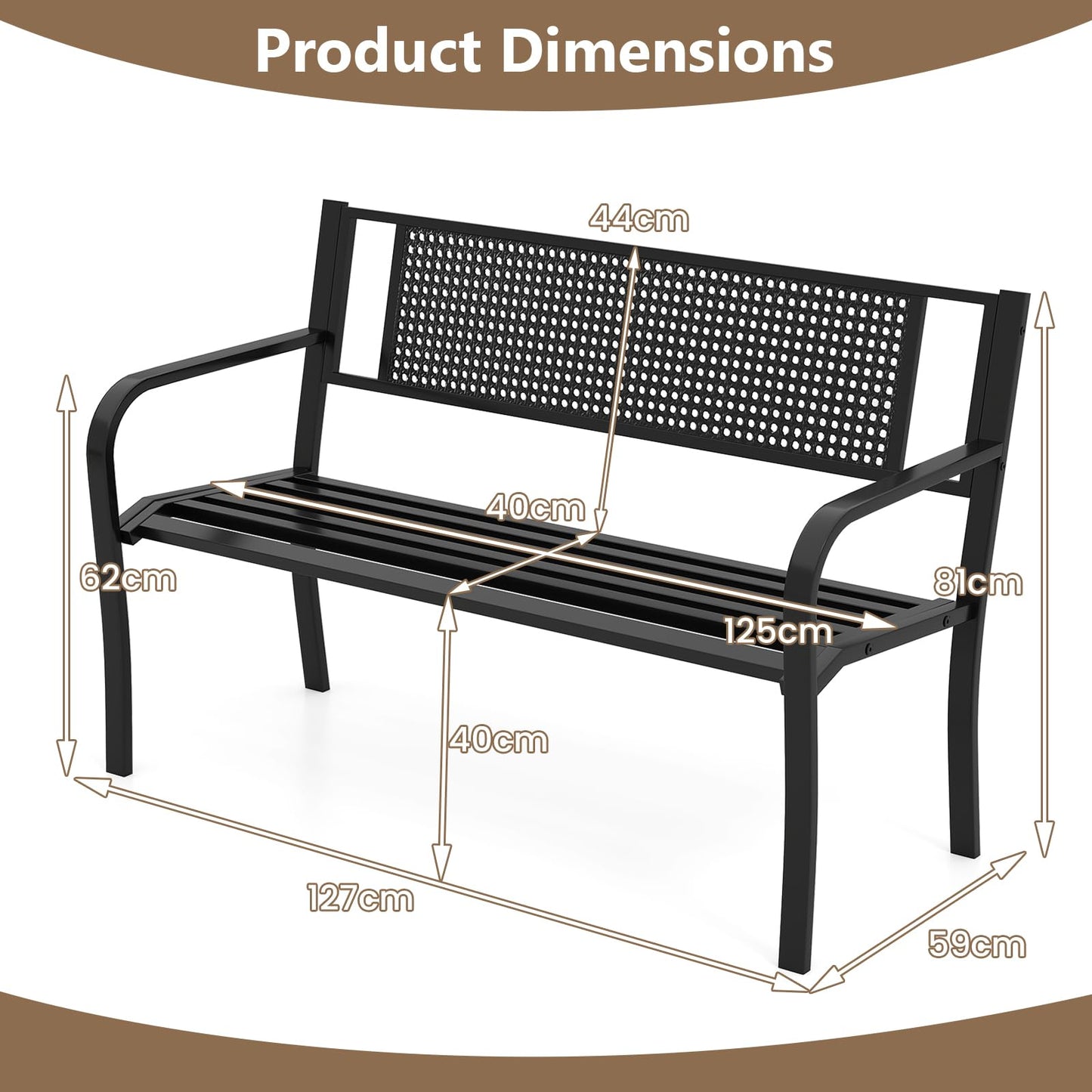 127cm Garden Bench Outdoor Furniture Leisure Seating Patio Chair Dot Matrix Pattern