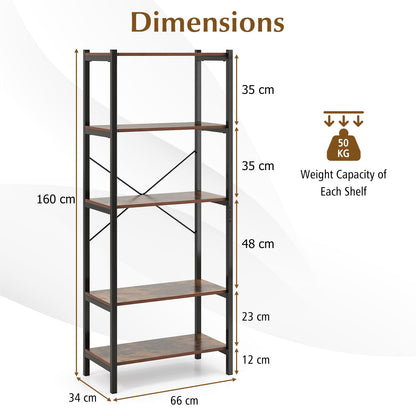 5-Tier Bookshelf with Metal Frame and Storage Rack