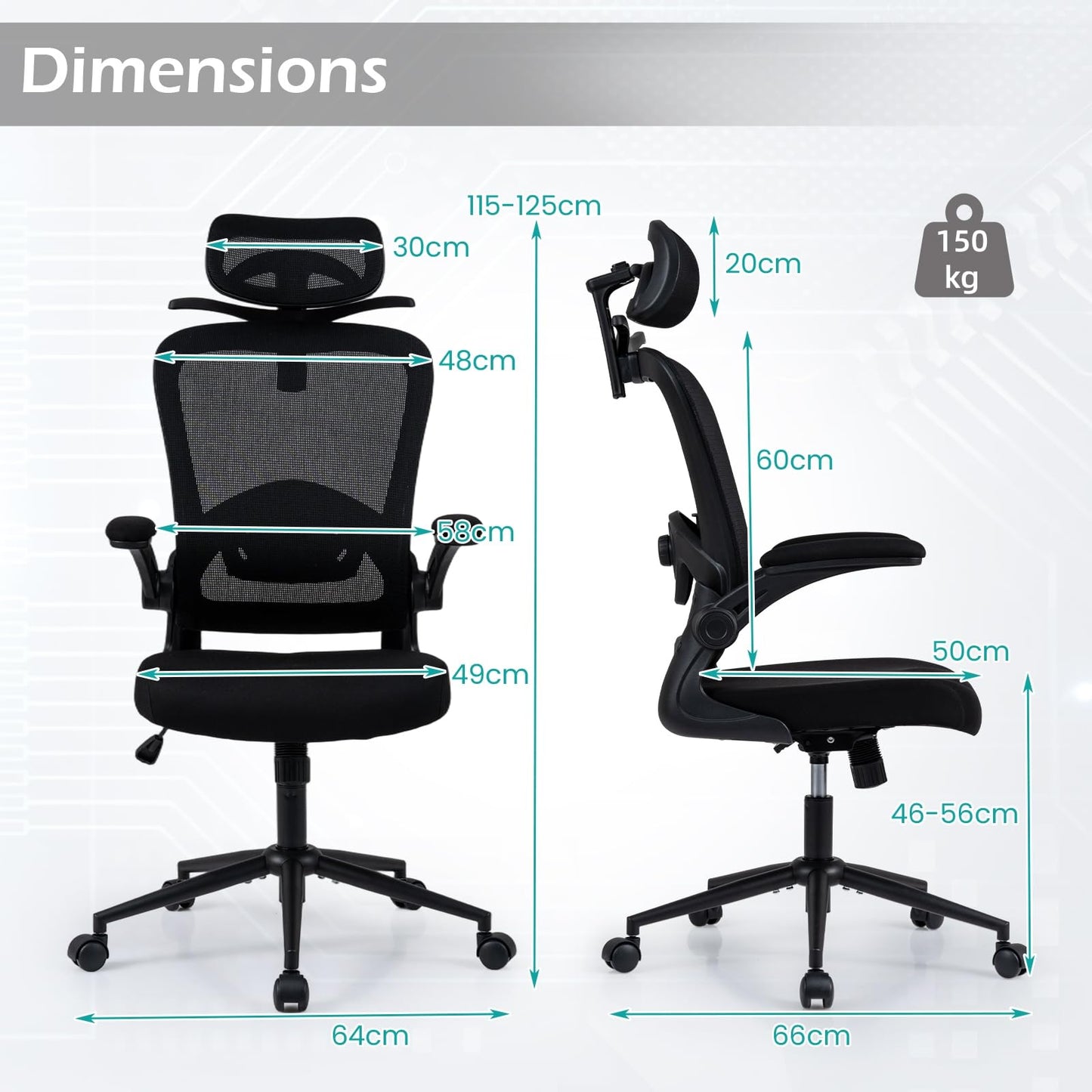 Ergonomic Mesh Office Chair with 3D Headrest and Adjustable Lumbar