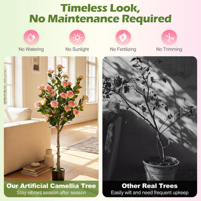 125cm Tall Artificial Camellia Tree, Fake Blooming Flower Tree