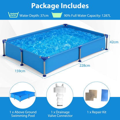 Above Ground Swimming Pool Outdoor Rectangular Pool for Kids above 3 with Metal Frame