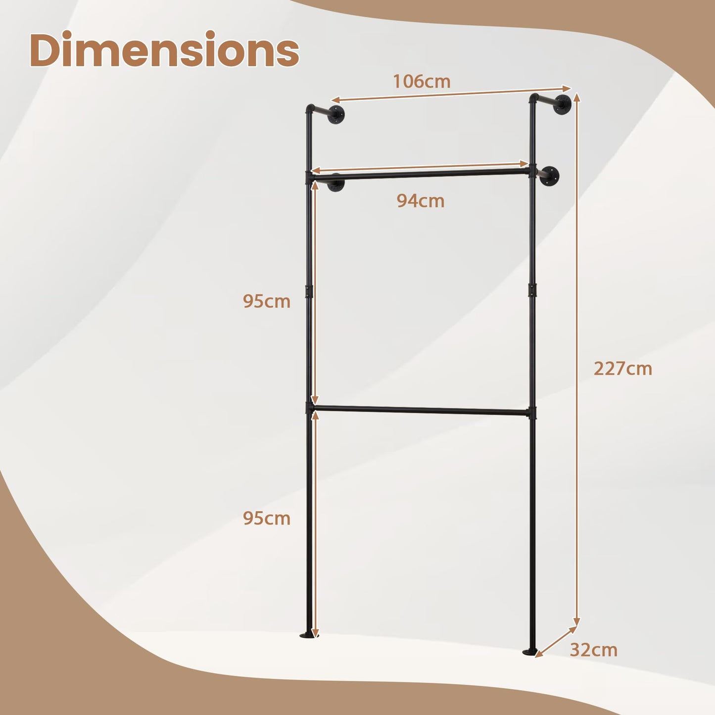 Telescopic Clothes Rail, 2-Tier Walk-in Closet System Open Wardrobe Organiser with 2/4 Hanging Rails