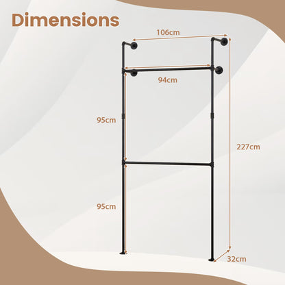 Telescopic Clothes Rail, 2-Tier Walk-in Closet System Open Wardrobe Organiser with 2/4 Hanging Rails