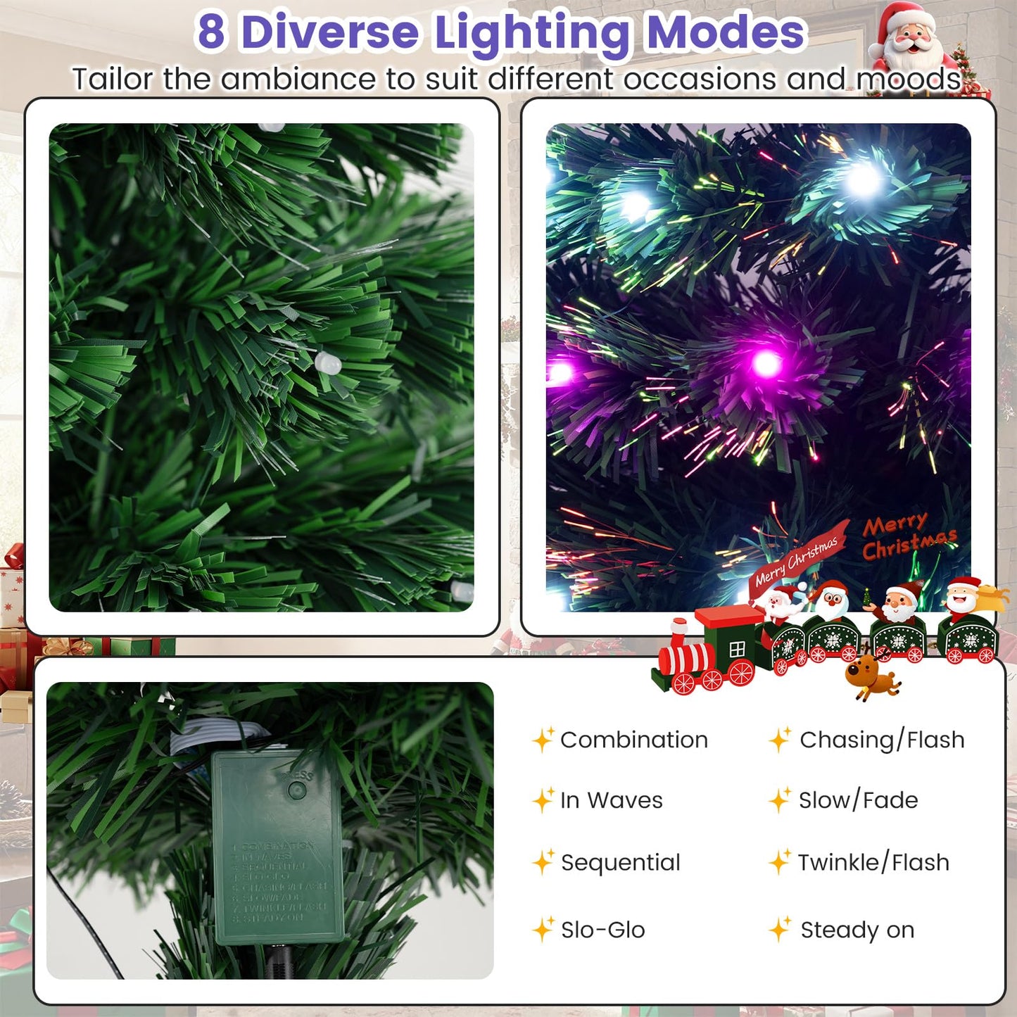 93 CM Pre-Lit Artificial Christmas Tree Xmas Tree with Multicolored Optical Fibers