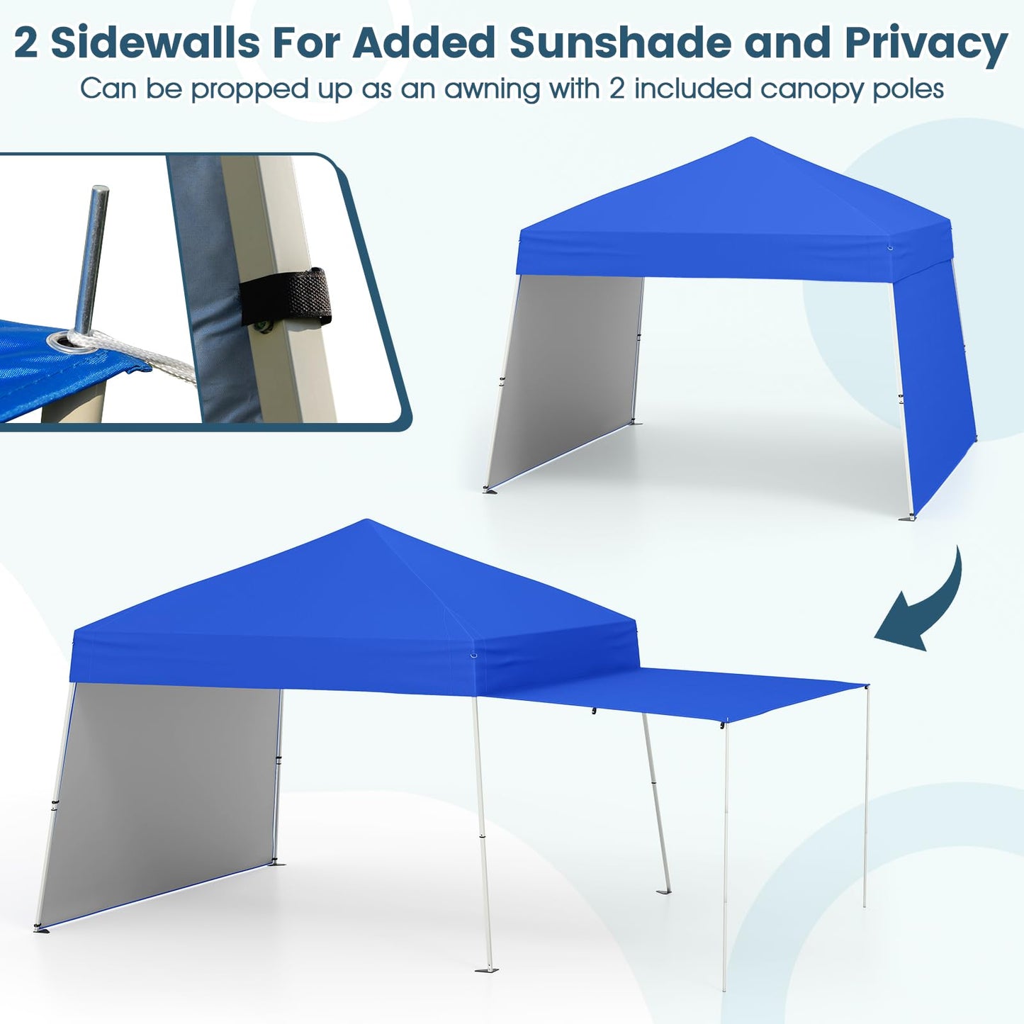 Pop up Canopy Tent with 2 Sidewalls Easy Setup Outdoor Sun Shelter
