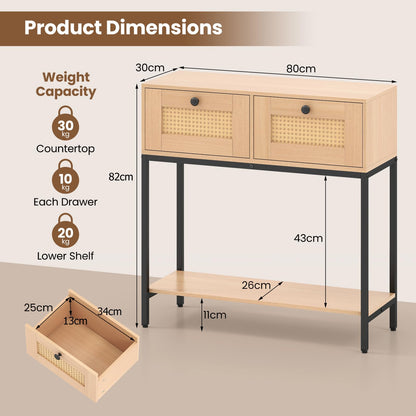 80 CM Boho Console Table with 2 Drawers and Bottom Shelf