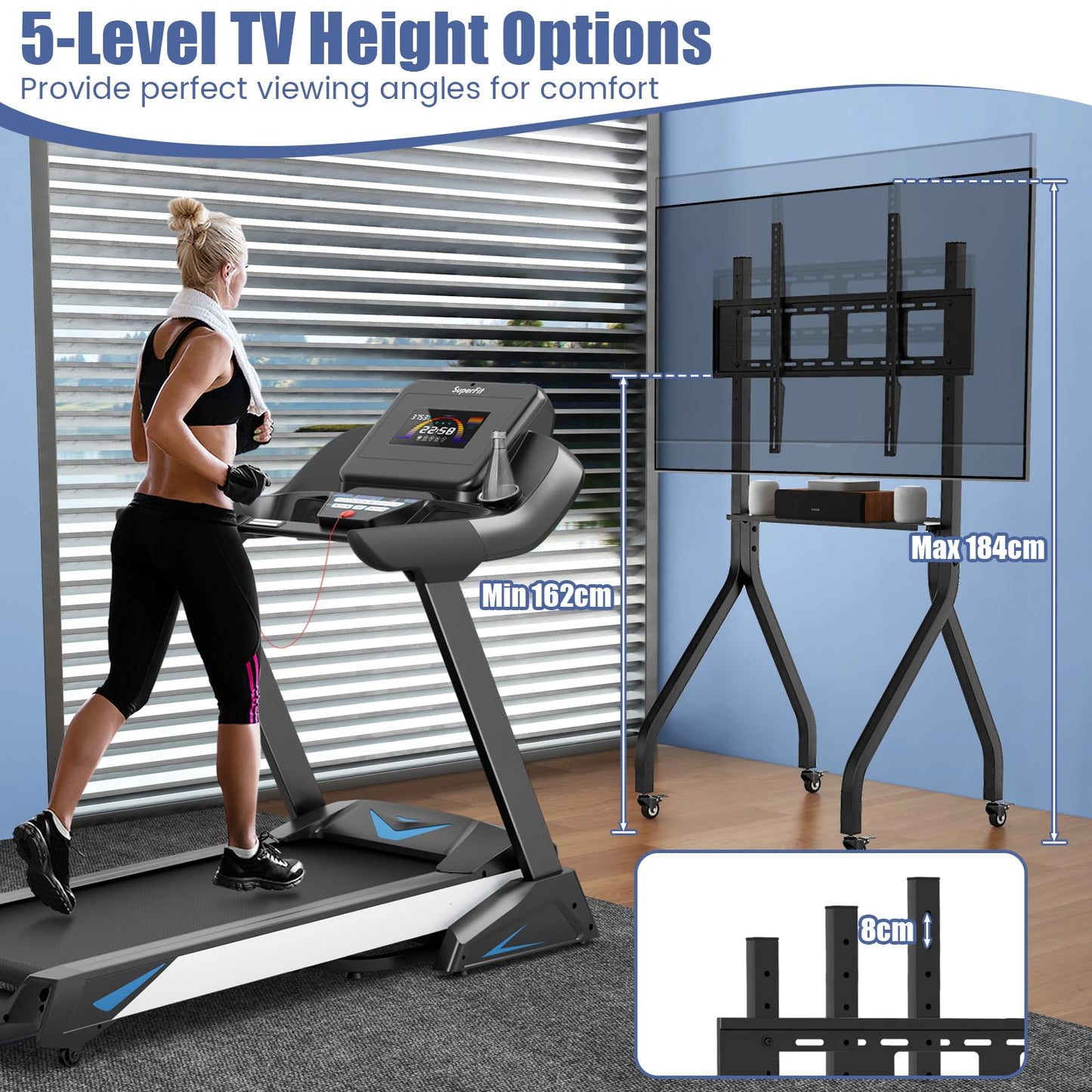 Height Adjustable Floor TV Stand with AV Shelf