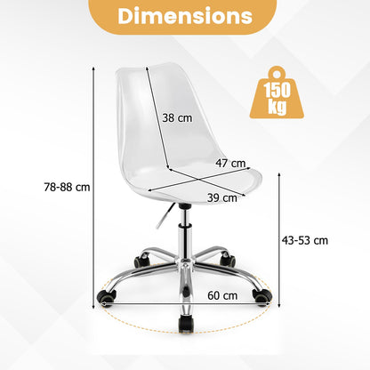 Clear Desk Chair Armless Rolling Acrylic Office Chair with Swivel Seat and PU Leather Cushion