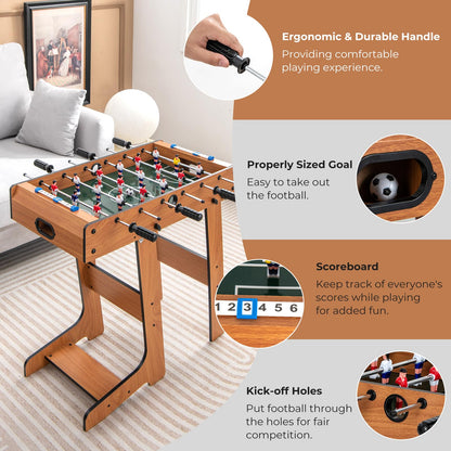 Free Standing Folding Foosball Soccer Game with 2 Mini Footballs