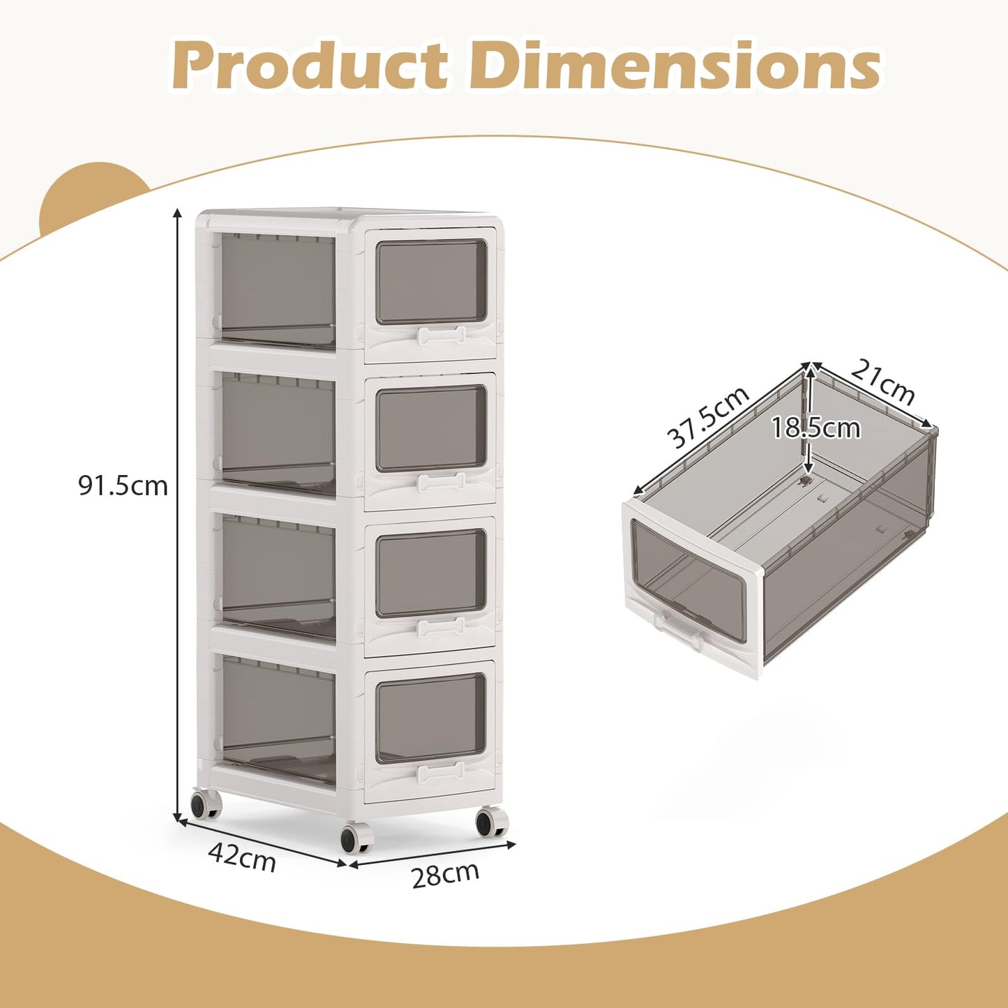 Slim Bathroom Floor Cabinet with 3/4/5 Drawers on Wheels (3-Tier) | Narrow Bathroom Storage Unit