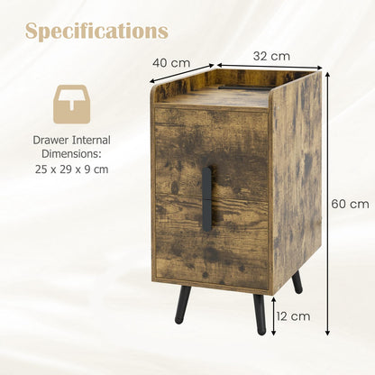 Home Bedside Sofa Side Tables with 2 Drawers and Heavy-duty Metal Legs Support