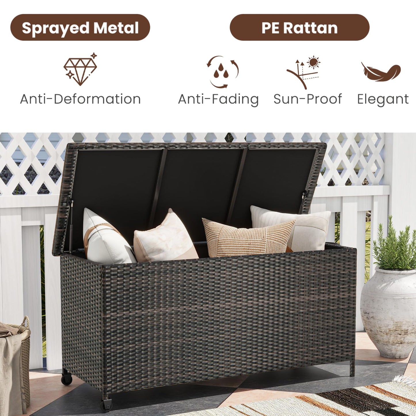 320L Waterproof Rattan Deck Box with Zippered Liner