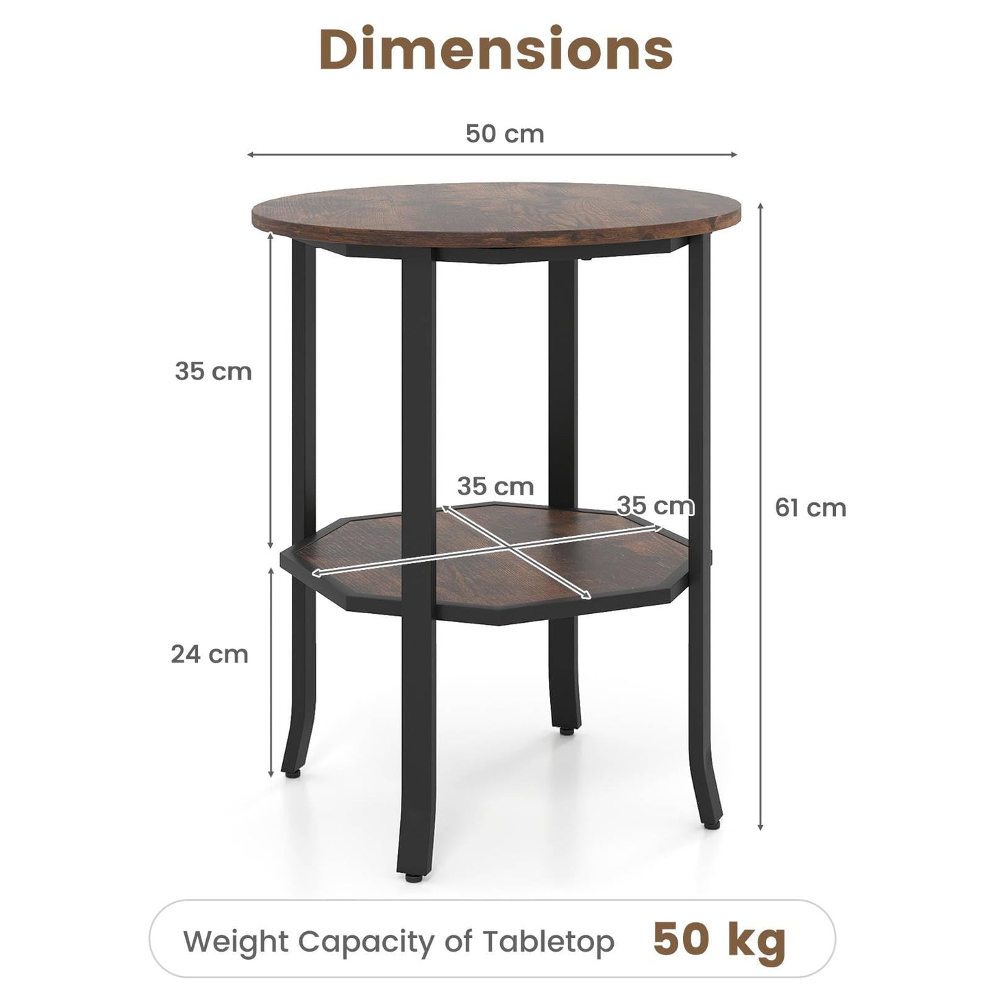 Round Side 2-Tier End Table with Storage Shelf
