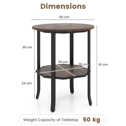 Round Side 2-Tier End Table with Storage Shelf