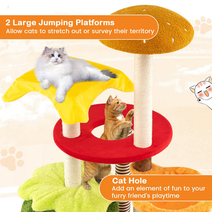 Cat Tree, 117cm Hamburger-Theme Cats Tower, Indoor Multi-Level Kitten Climbing Stand Activity Center