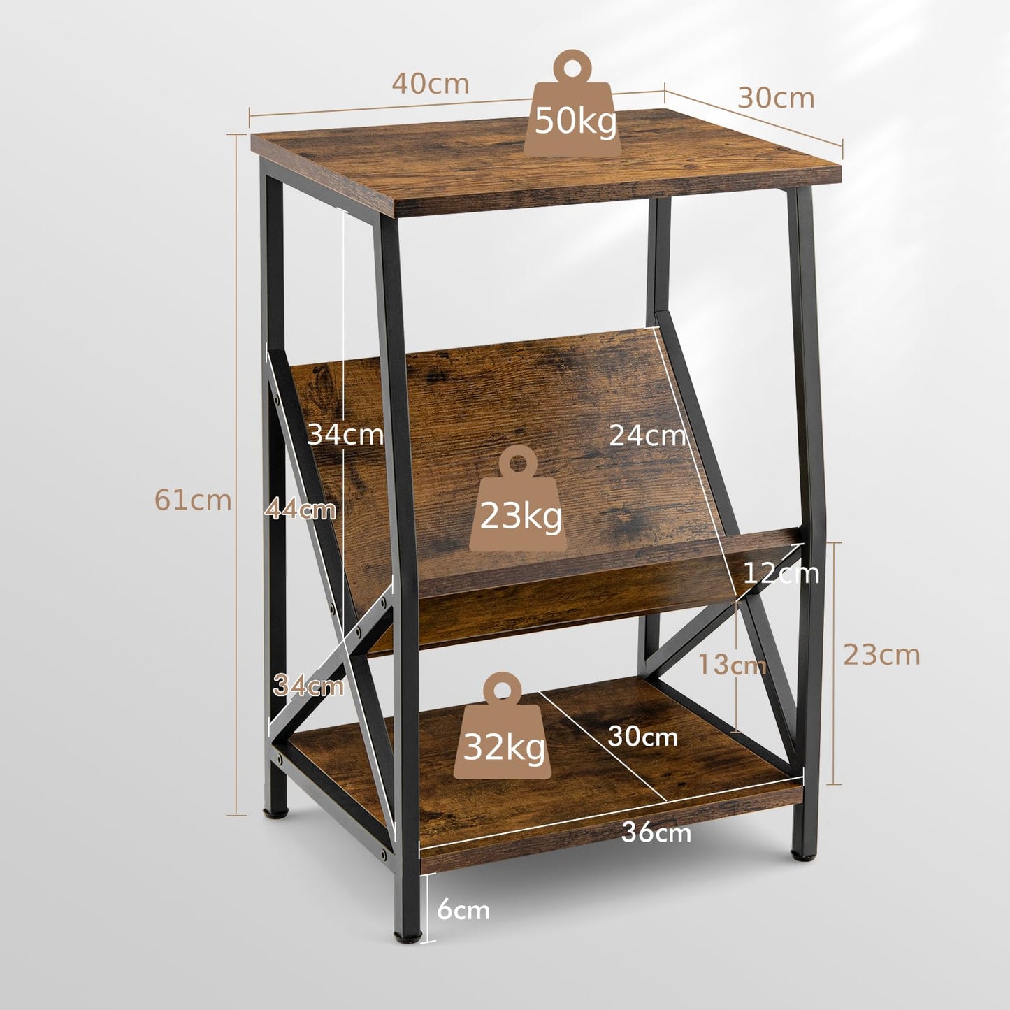3-Tier Record Player Stand with V-Shaped Magazine Holder