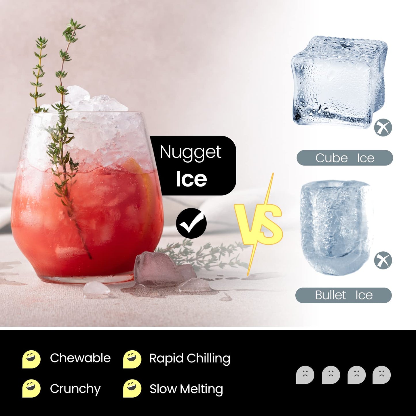 26kg(60lbs)/24H Ice Making Machine Self Dispensing Countertop Nugget Ice Maker