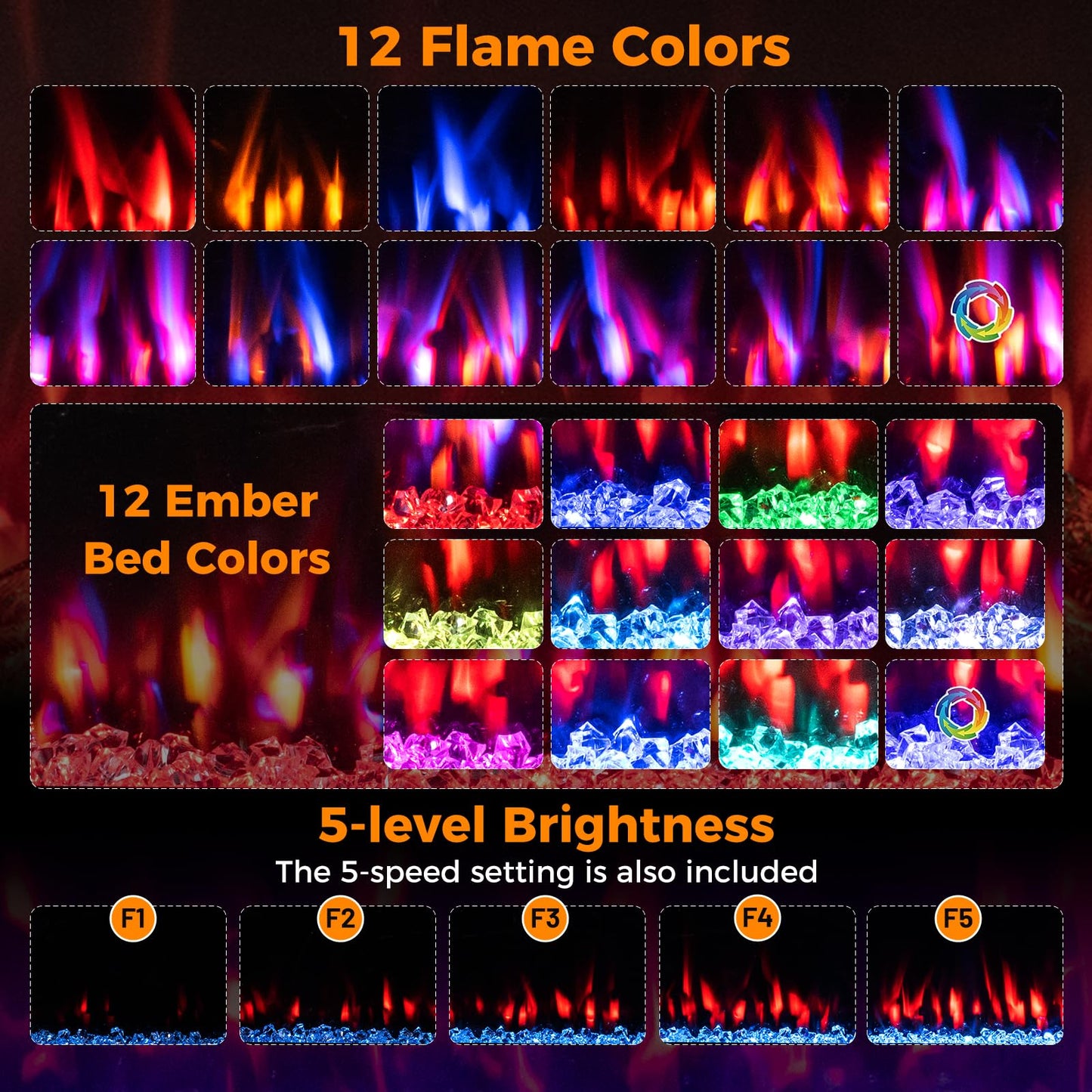 WiFi-Enabled Electric Fireplace Compatible with Alexa and Google Assistant