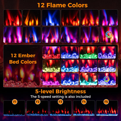 WiFi-Enabled Electric Fireplace Compatible with Alexa and Google Assistant