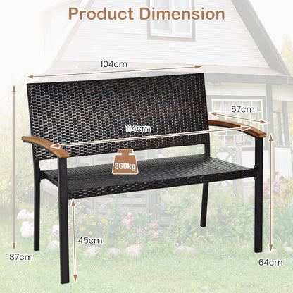 2 Seater Wicker Leisure Loveseat with Acacia Wood Armrests