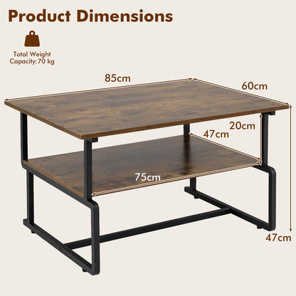 2-Tier Coffee Table, Industrial Rectangle Cocktail Center Table with Storage Shelf