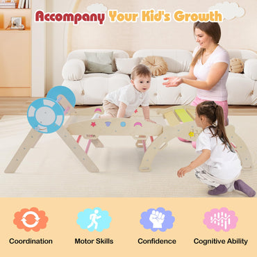 7 in 1 Kids Climbing Frame, Wooden Toddler Climbing Set with Reversible Ramp