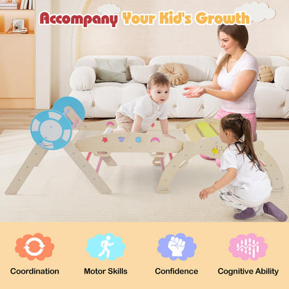 7 in 1 Kids Climbing Frame, Wooden Toddler Climbing Set with Reversible Ramp