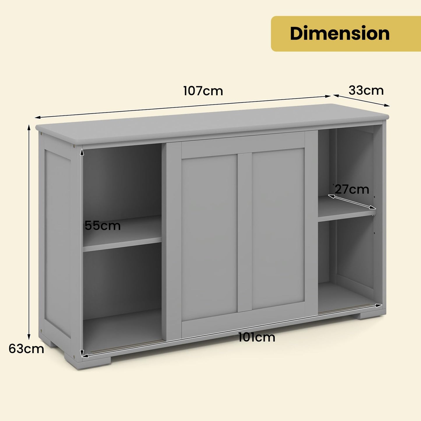 Storage Sideboard with Sliding Door and Double Partition