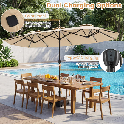 12 Heavy-Duty Ribs Extra Large Sun Umbrella with Lights & Crank Handle